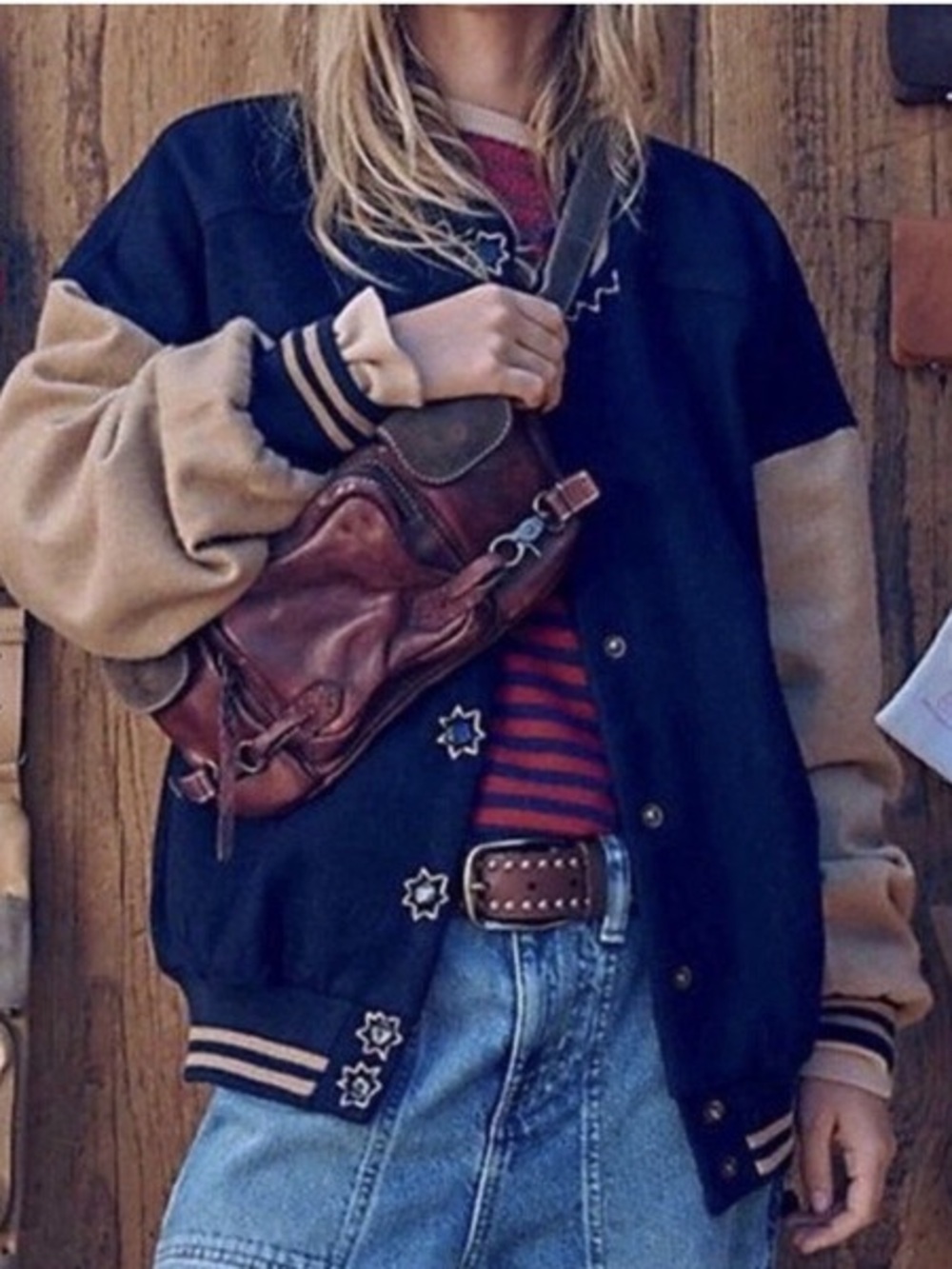 Free People HomeRun Bomber Varsity Jacket Sz S oversized